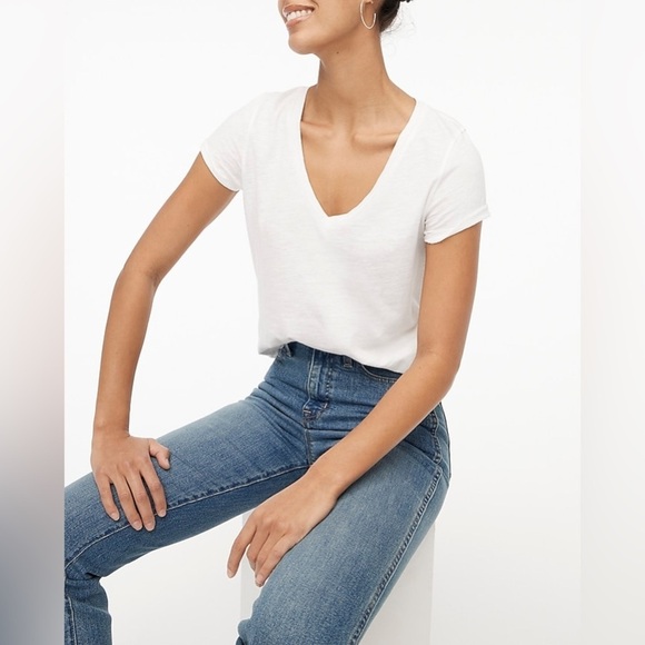 J Crew Slub Cotton V-Neck Tee White Size XXS - Picture 1 of 7
